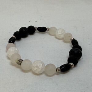 Handmade Stretch Bracelet White Quartz Lava Stone Glass Beaded